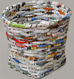 Garbage bin made of recycled newspapers